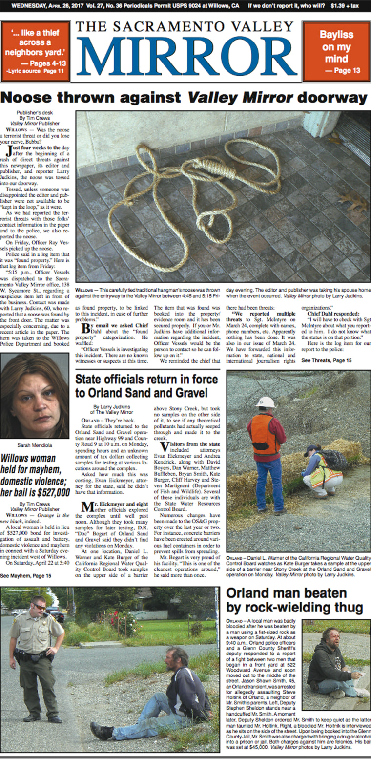 Image: Sacramento Valley Mirror Front Page