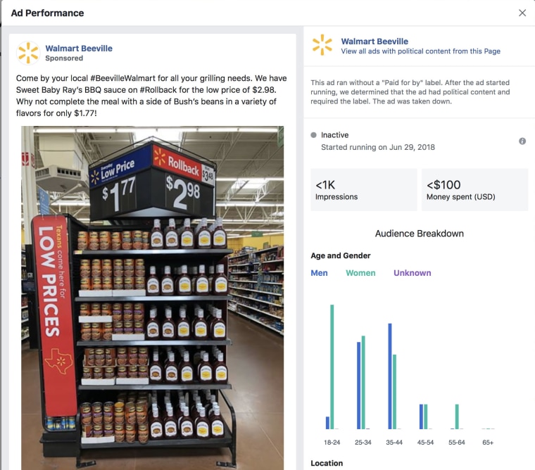 The Walmart ad for baked bans that Facebook's system flagged.