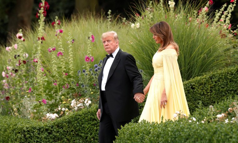 Melania Trump in £3,500 London-print dress as she jets to UK with Donald  for state visit - Dominique St. John