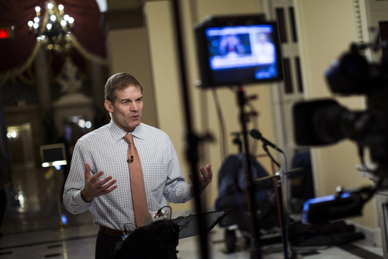 Image:  Rep. Jim Jordan, R-Ohio, speaks during a live television broadcast on Capitol Hill