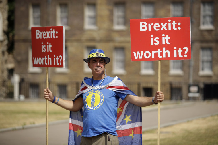 Image: Anti-Brexit protester Steve Bray outside the Houses of Parliament.