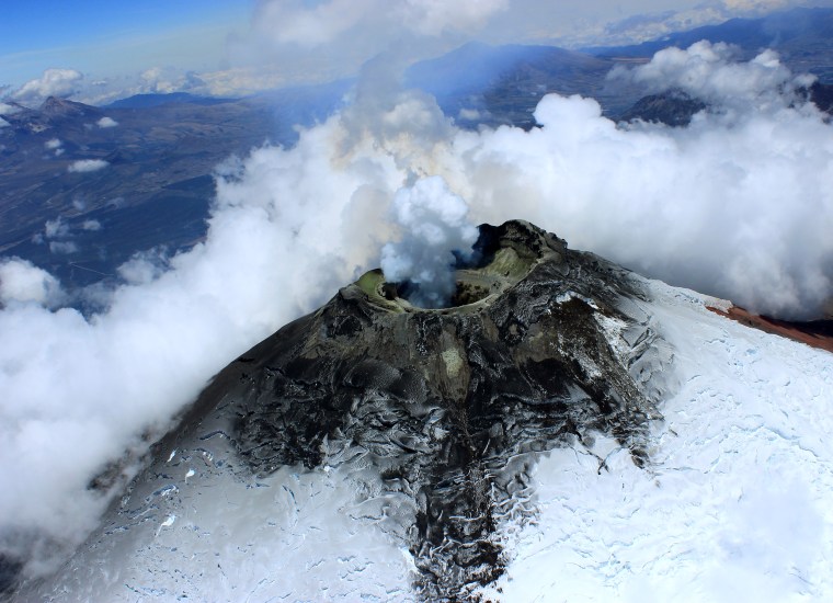 Image: A view of the top of Cotopaxi's long, cylindrical crater