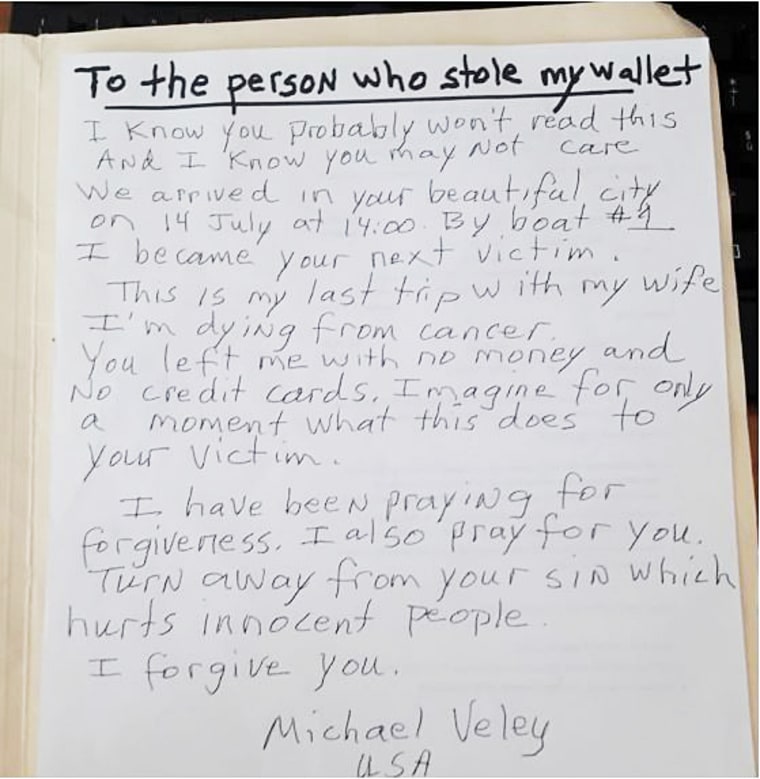 Image: Mike Veley was on vacation in Venice, Italy when he was pick pocketed, so he decided to put an ad in a local newspaper in the hopes of his wallet being returned.