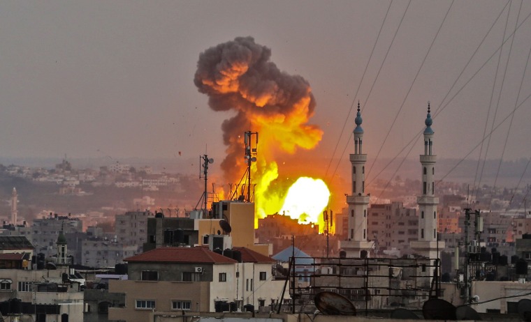 Image: A fireball exploding in Gaza City during Israeli bombardment on July 20, 2018