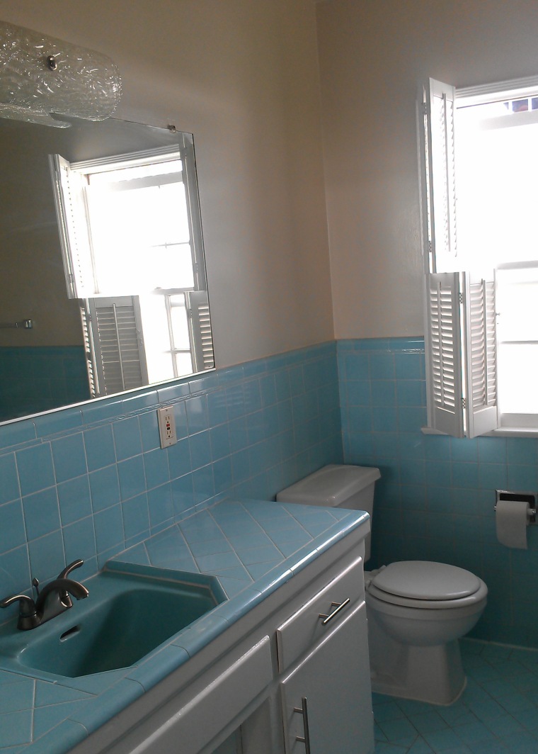 Blue tile wallpaper bathroom