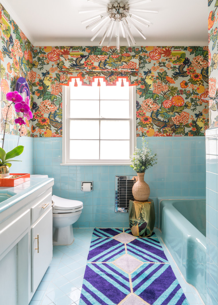 Blue tile wallpaper bathroom