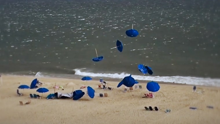 Flying beach umbrellas