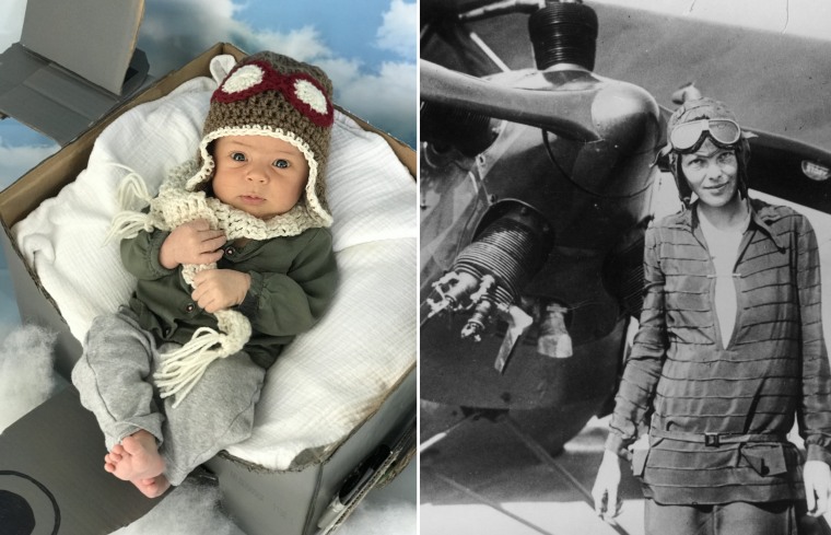 Baby Liberty as Ameila Earhart, the first female aviator to fly alone across the Atlantic Ocean.