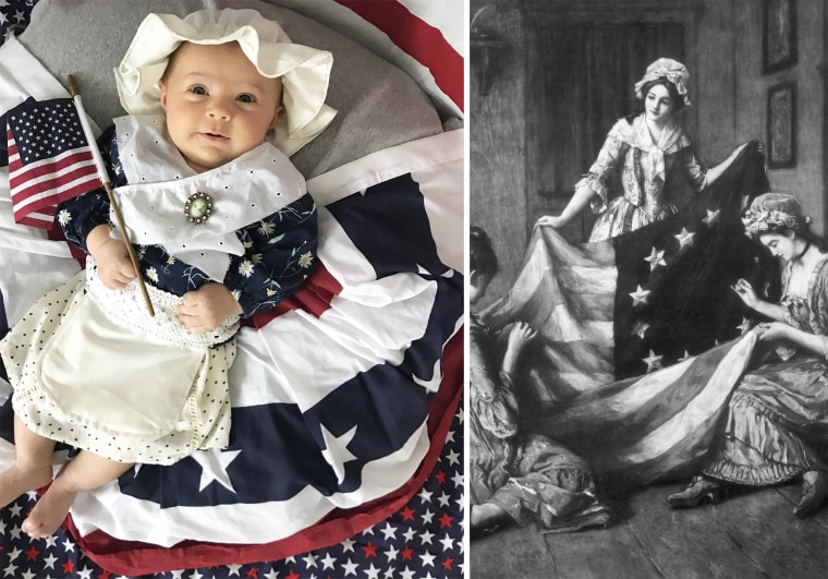 Baby Liberty as Betsy Ross, the woman widely credited with making the first American flag.