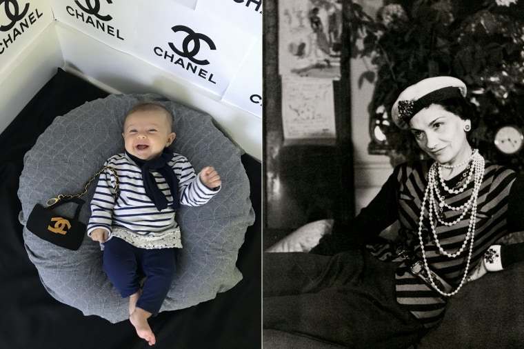 Baby Liberty dressed as French fashion designer and businesswoman Coco Chanel.