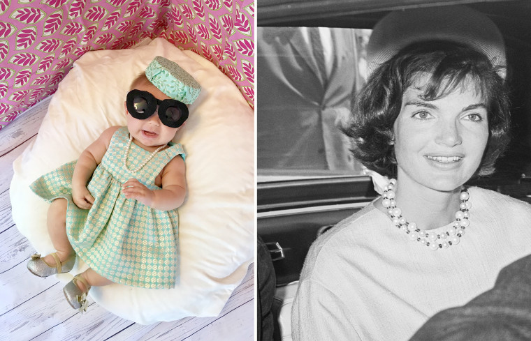 Baby Liberty dressed up as Jacqueline Kennedy Onassis, style icon and wife of John F. Kennedy.