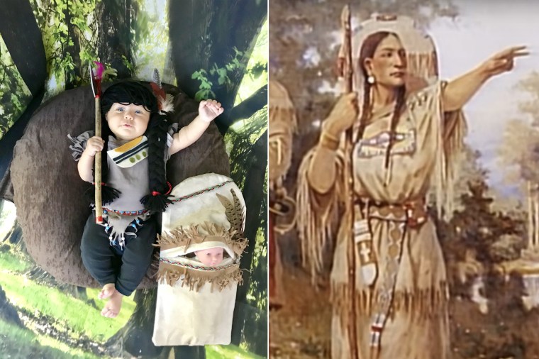 Baby Liberty dressed as Sacagawea, the Native American woman known for helping with the Lewis and Clark Expedition.