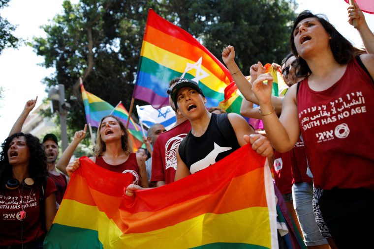 Image: Protesters hold a rally in support of LGBT rights in Tel Aviv
