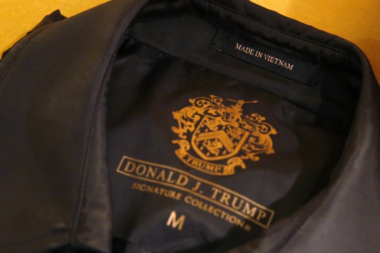 A "Made in Vietnam" label is pictured on an article of clothing in a display case in the lobby of Republican president-elect Donald Trump's Trump Tower in New York