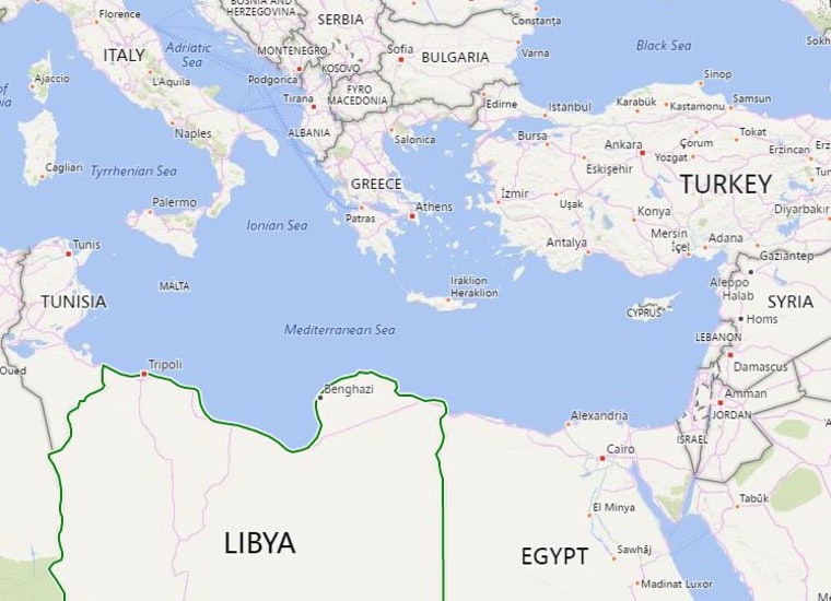 Image: A map showing Libya and Italy