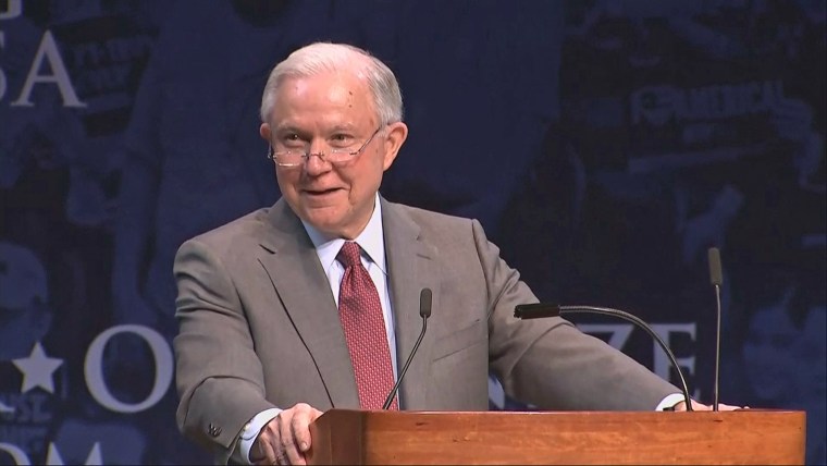 Jeff Sessions speaks at Turning Point USA's High School Leadership Summit in Washington on Tuesday.