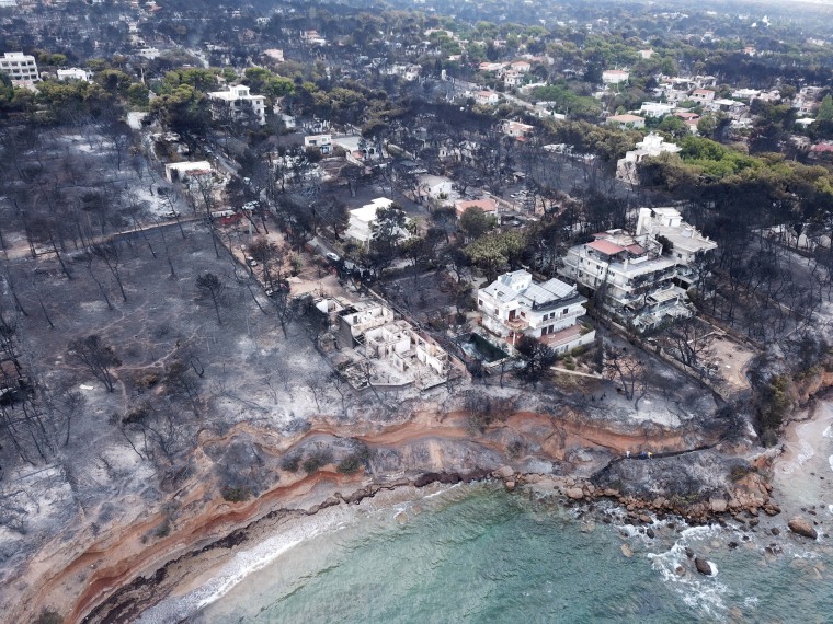 Image: Aerial view of the area after a wildfire, in Mati