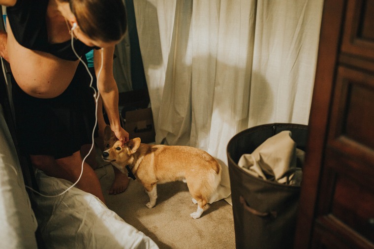 Ranger stayed close to his owner during her entire labor and delivery.