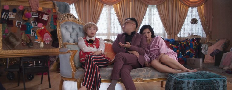 Image: Awkwafina as Peik, Nico Santos as Oliver and Constance Wu as Rachel