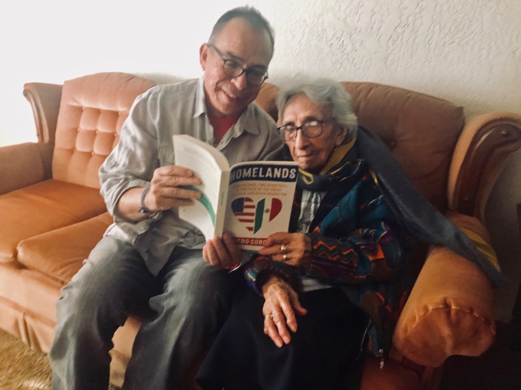 Alfredo Corchado shares his book "Homelands" with his aunt Felicidad Corchado, age 101, the first in his family to emigrate to the U.S.