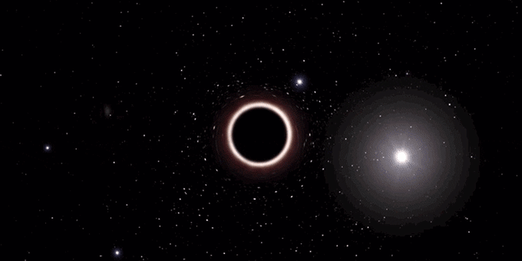 A star passes close to a supermassive black hole.
