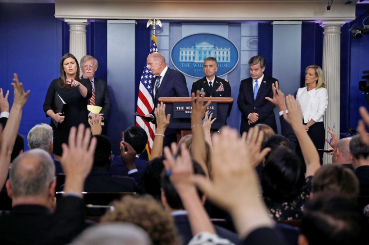 Image: U.S. national security, intelligence and law enforcement officials give briefing at White House in Washington