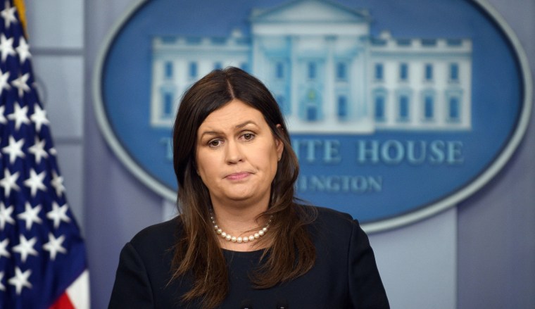 Image: White House Press Secretary Sarah Sanders speaks during a press briefing at the White House in Washington