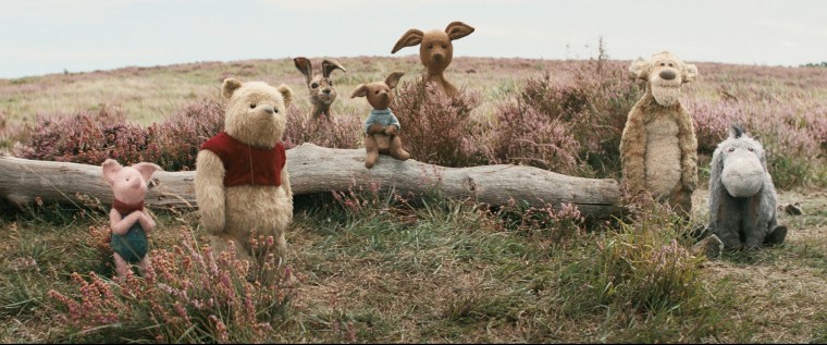 Piglet, Pooh, Rabbit, Roo, Kanga, Tigger and Eeyore in Disney's live-action adventure Christopher Robin.