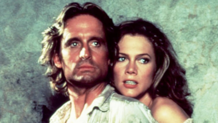 ROMANCING THE STONE, Michael Douglas, Kathleen Turner, 1984