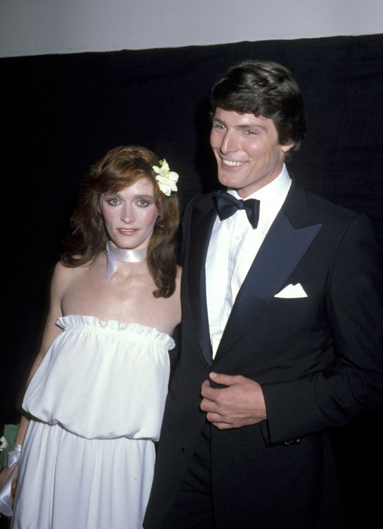 Margot Kidder and Christopher Reeve in 1978 during the "Superman" premier at The Kennedy Center in Washington, D.C. 