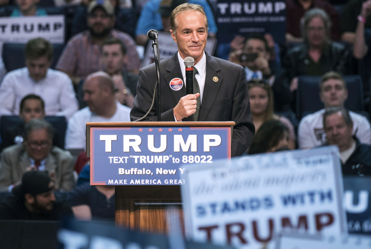 Rep. Chris Collins speaks at a campaign rally for Donald Trump in Buffalo in 2016