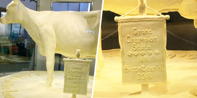Misspelling on a sculpture made from butter at the Illinois State Fair.