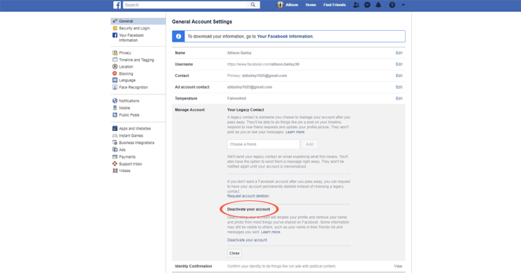 How to deactivate facebook