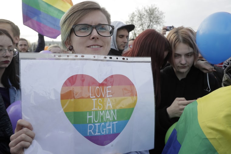 Gay rights activists  in St. Petersburg, Russia.