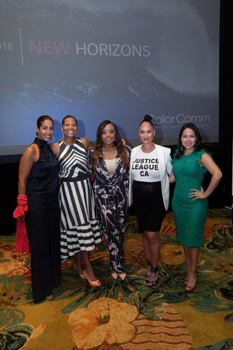 Black Enterprise's Caroline Clarke (left) speaks at the 2018 ColorComm Conference in Hawaii, along with other female business leaders.