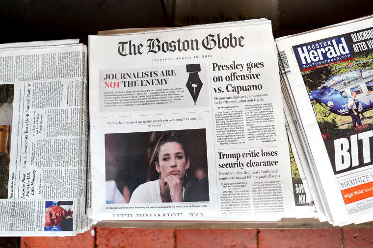 Image: Boston Globe Leads Charge Among Newspapers' Concerted Defense Of Free Press In Wake Of President Trump's Rhetoric Against Press