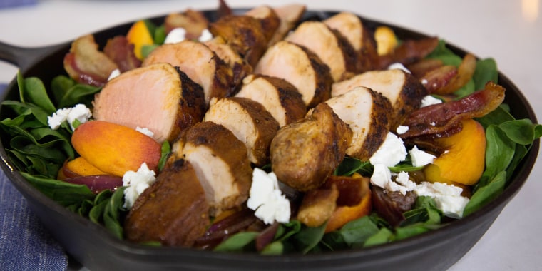 Chris Lilly's Cast-Iron Pork Tenderloin and Spinach Salad with Pickled Peaches