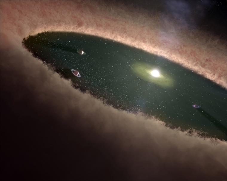 A protoplanetary disk surrounds a young star.