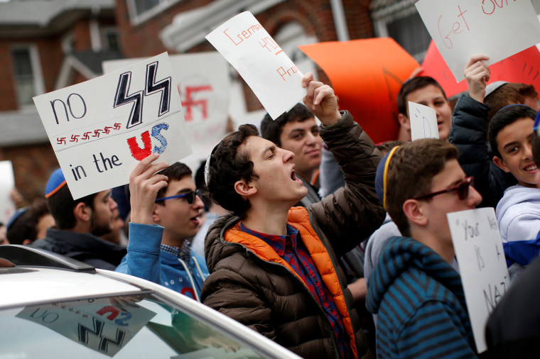 Image: Protesters outside Jakiw Palij's home in 2017