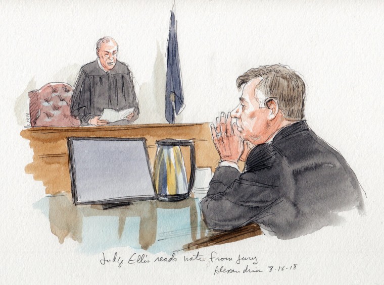 Image: Paul Manafort sits as Judge Ellis reads a note from the jury