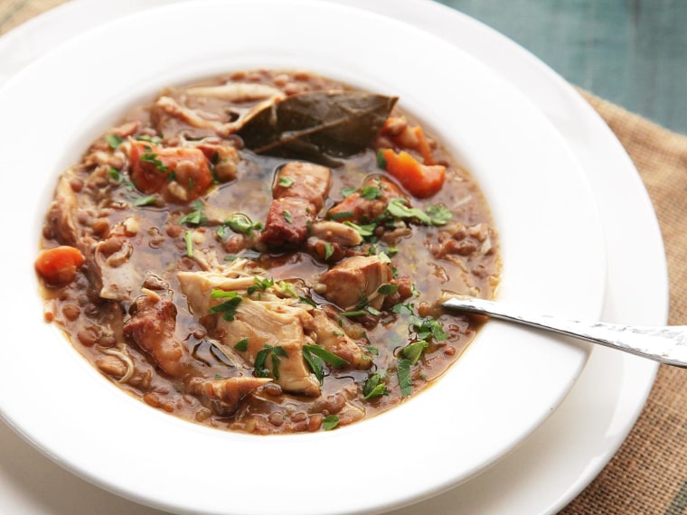 Quick and Easy Pressure Cooker Chicken, Lentil, and Bacon Stew With Carrots Recipe