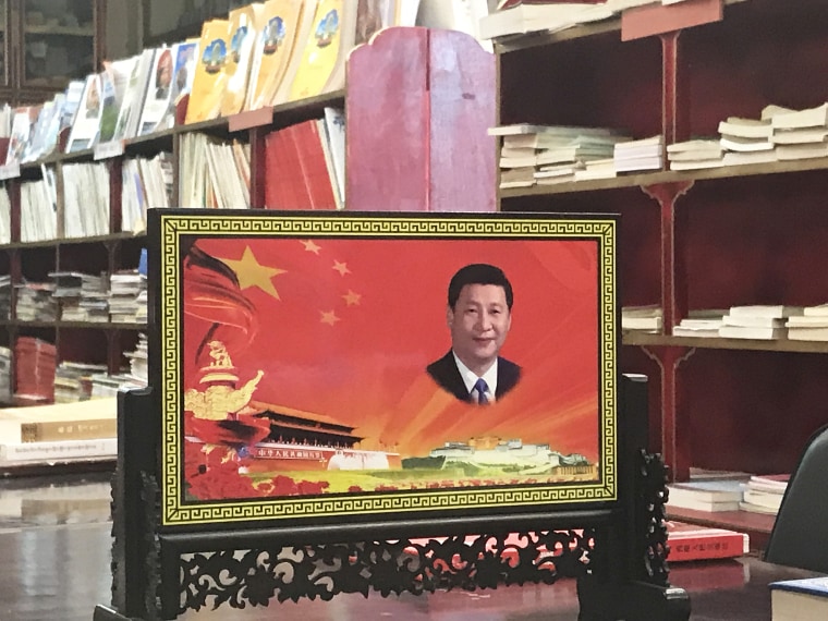 Image: A portrait of Chinese President Xi Jinping at the Sera Monastery