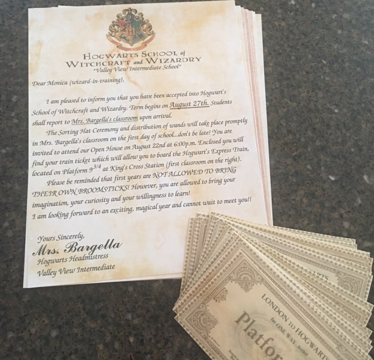 Each student (err, wizard-in-training) received a magical acceptance letter.