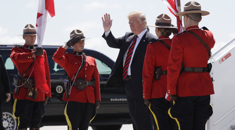 Image: President Donald Trump arrives for the G7 Summit on June 8, 2018, in Canadian Forces Base Bagotville, Canada.
