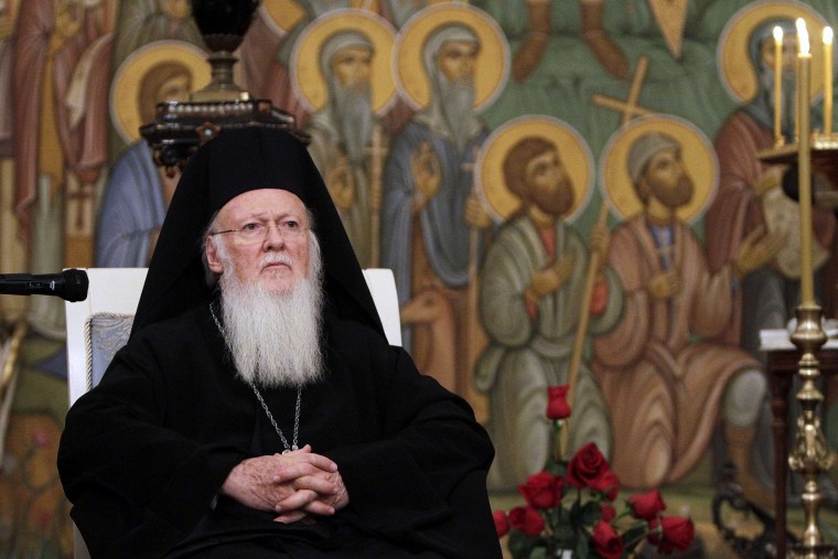 Image: Greek Orthodox Ecumenical Patriarch Bartholomew I attends  a meeting with Georgian Orthodox Patriarch Ilia II in Tbilisi