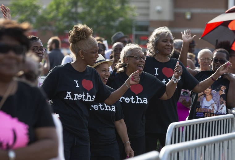 Image: Fans gather outside the Charles H. Wright Museum of African American History