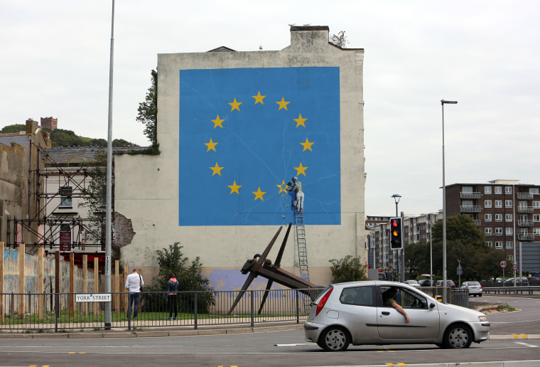 Image: A Brexit-related mural by graffiti artist Banksy in Dover