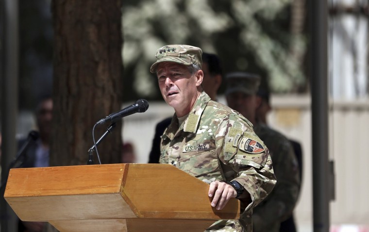 Image: U.S. Army Gen. Austin Miller speaks during the change of command ceremony at Resolute Support headquarters in Kabul
