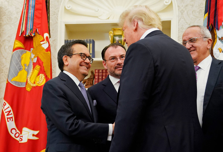 Image: U.S. President Donald Trump shake hands with Mexico's Economy Minister Ildefonso Guajardo Villarreal