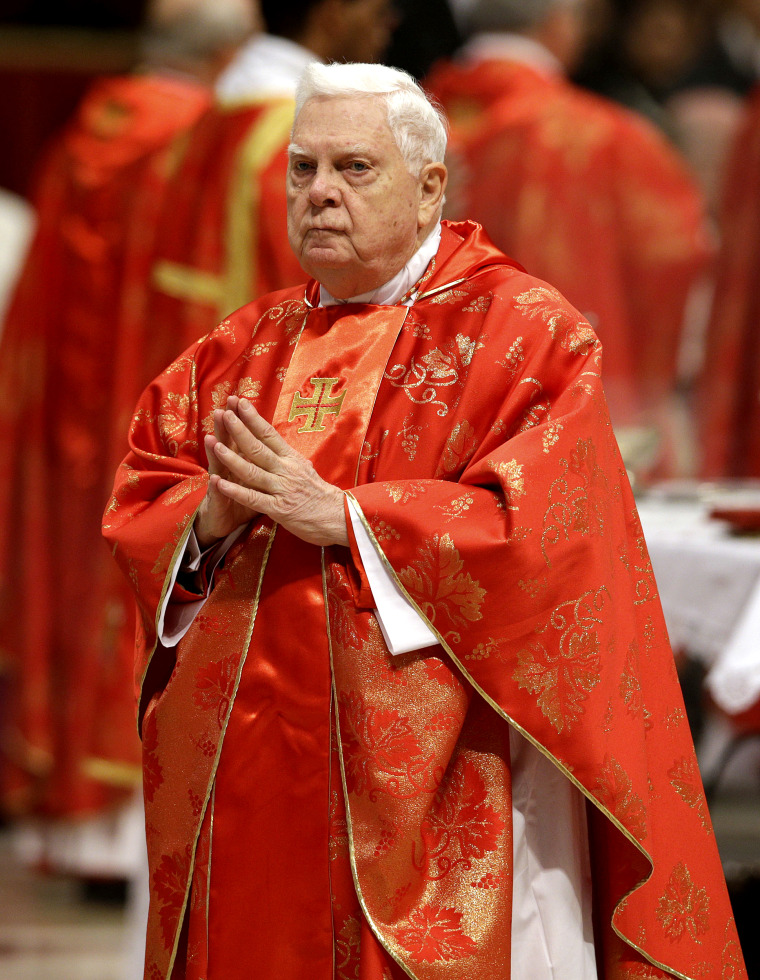 Cardinal Bernard Law inside St. Peter's Basilica, at the Vatican on March 12, 2013.